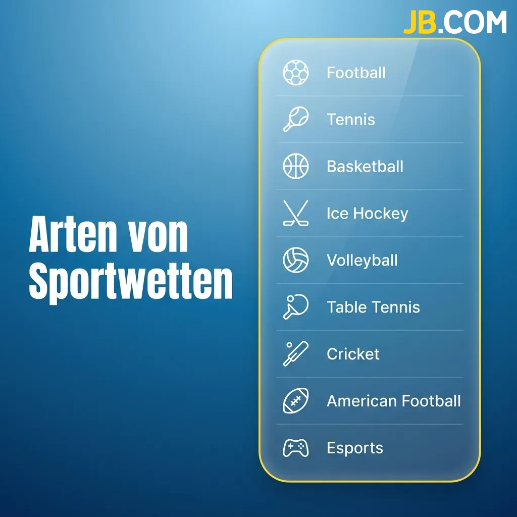 Sports betting categories at JB Casino including football, ice hockey, tennis, and basketball with live odds