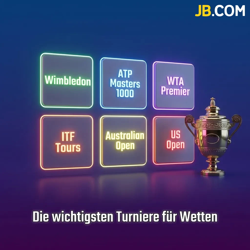 Major tennis tournaments including Grand Slams, ATP/WTA tours, and Masters events available for betting on the platform.