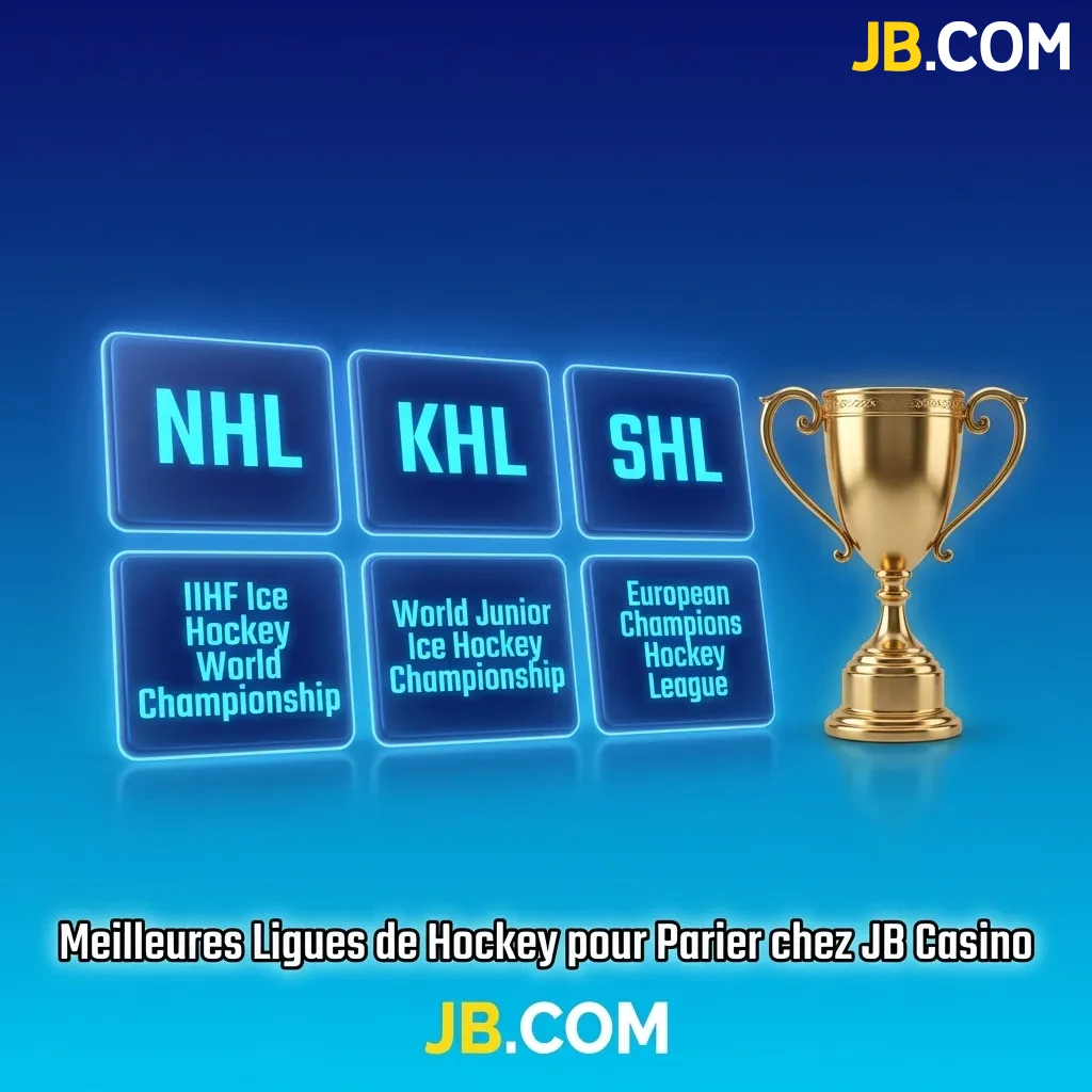 Hockey leagues at JB Casino including NHL, KHL, and European championships for sports betting options