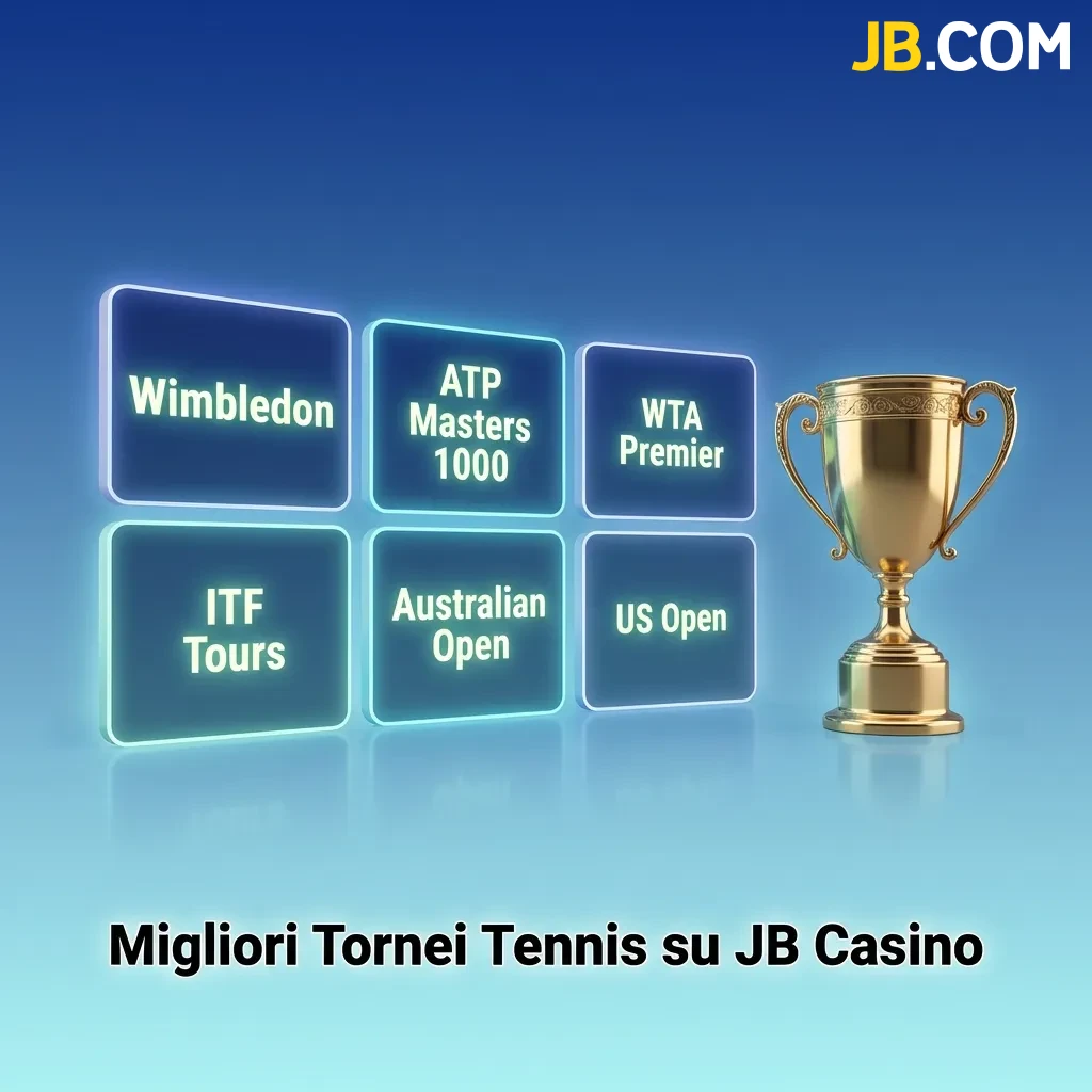 Tennis tournaments on JB Casino including Grand Slams, ATP Masters 1000, and WTA 1000 events with betting markets