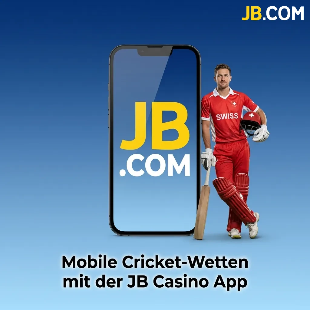 JB Casino mobile app interface showing cricket betting markets and live scores on smartphone screen