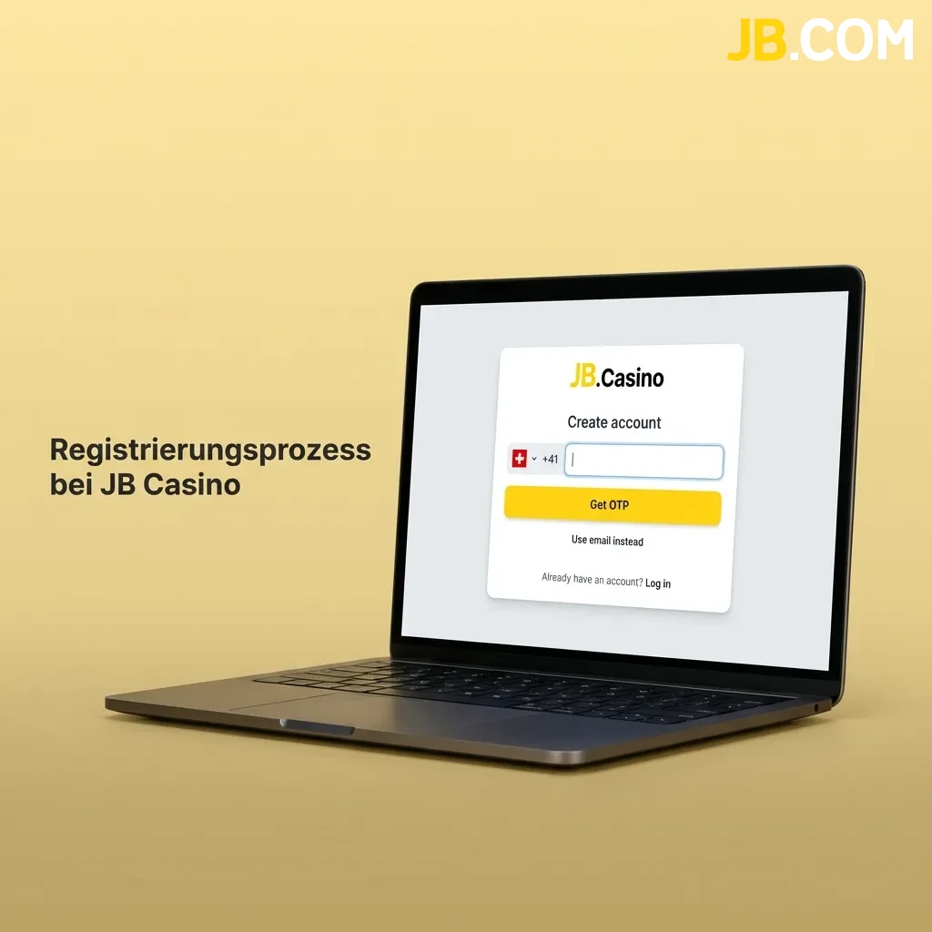 JB Casino registration process showing five steps: click button, choose method, fill form, accept terms, activate account