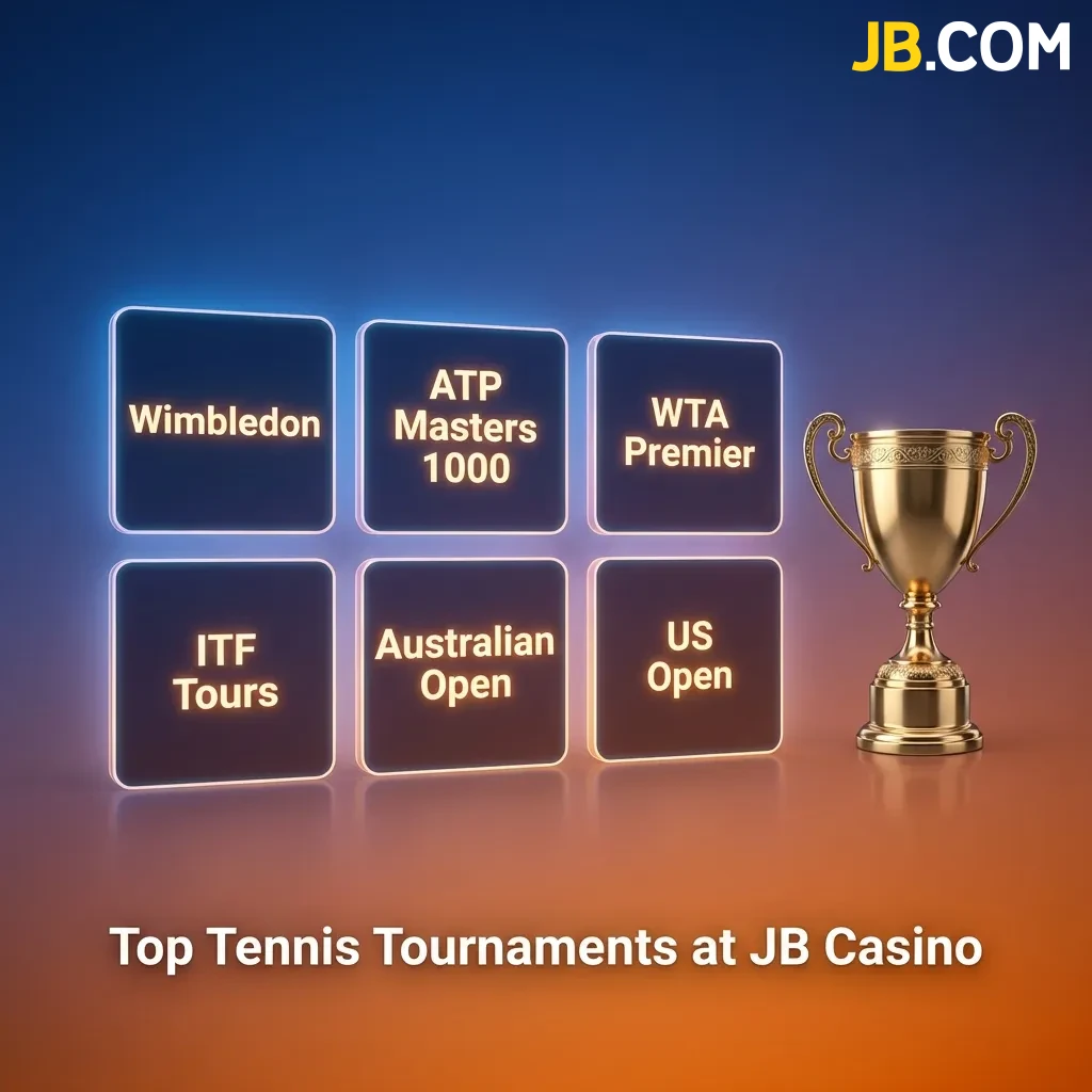 Tennis court with Grand Slam tournament logos including Australian Open, French Open, Wimbledon, and US Open displayed